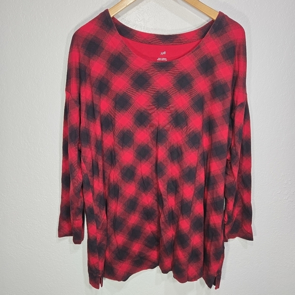 J. Jill Tops - J. Jill 2X Simply Supima Cotton Red Black Plaid Scoop-Neck Tunic Shirt